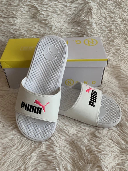 Women’s Slides Size 9 PUMA Cool Cat Style: 371013 13 White Knockout/Pink