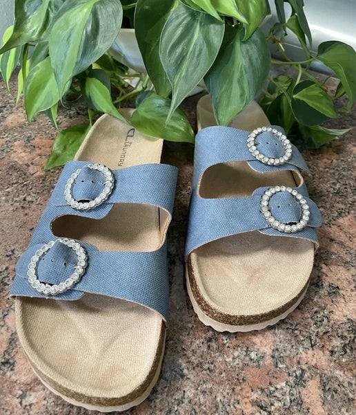 womens ortho Style sandals size 9.5-Blue w/Rhinestone Accent~Never Worn~comfy