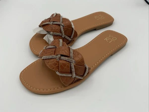 YOKI Women's Fashion Flat Sandal, Rust, Brown,Sz 6.5