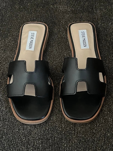 Steve Madden Hadyn Women Sandals Black Leather -Size 5M