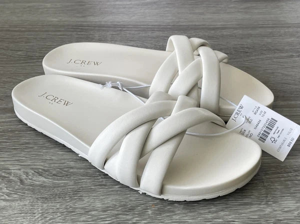 🔥 J. Crew Crisscross Style BQ439 White Slip On Slide Sandals Women Size 10 $69