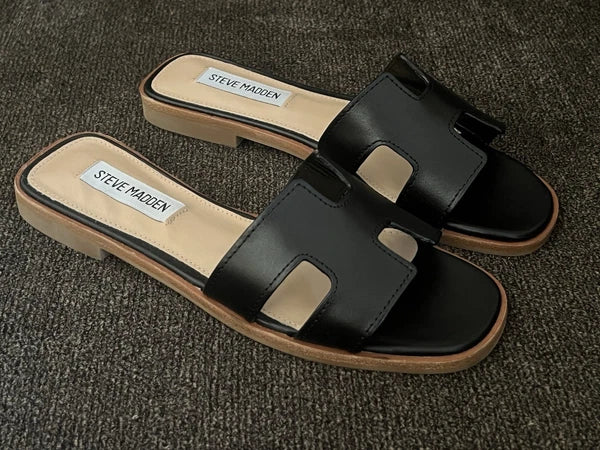 Steve Madden Hadyn Women Sandals Black Leather -Size 5M