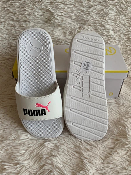 Women’s Slides Size 9 PUMA Cool Cat Style: 371013 13 White Knockout/Pink