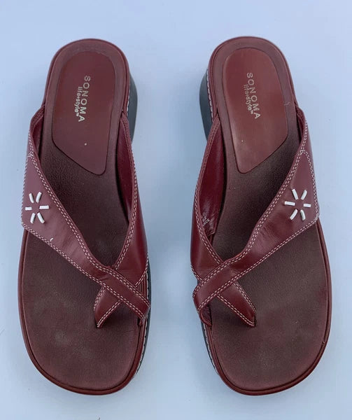 Sonoma Life + Style Womens 9.5m,  M Horizon Red Leather Sandals Strap