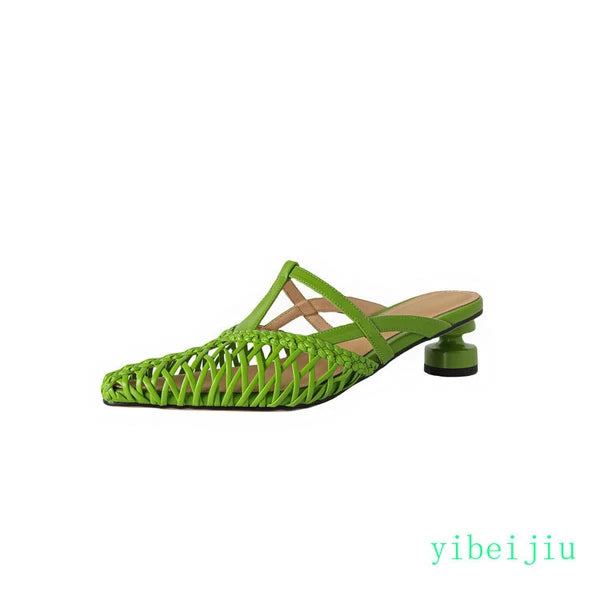 Women's Pointed Toe Hollow Out Weave Slides Mules Sandals Dress Shoes Leather OL