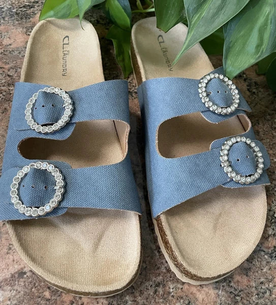 womens ortho Style sandals size 9.5-Blue w/Rhinestone Accent~Never Worn~comfy