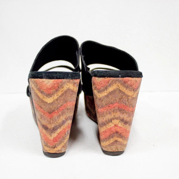 Very Volatile Los Angeles Wedge Sandals Black Leather Platform Women's Size 8