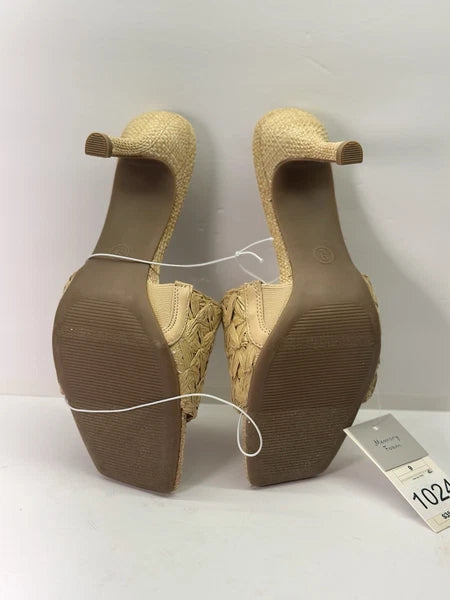 Woven Rafia heeled sandals Sz 9| coastal cowgirl, summer slide mules Resort Wear