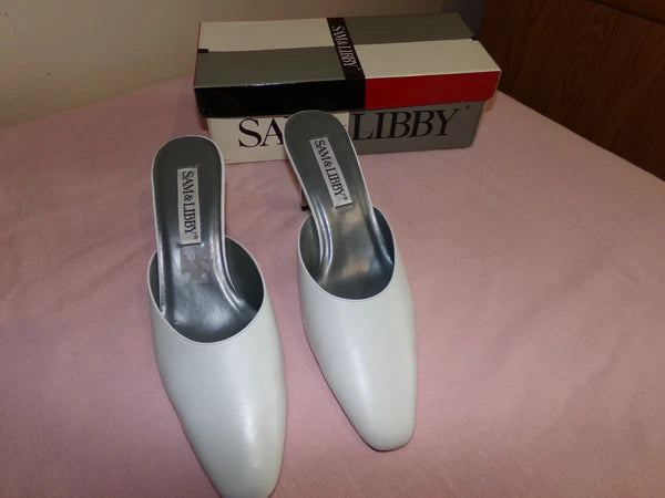 Ladies Slip on Heels, Mule Style, White, by Sam & Libby, Size 10