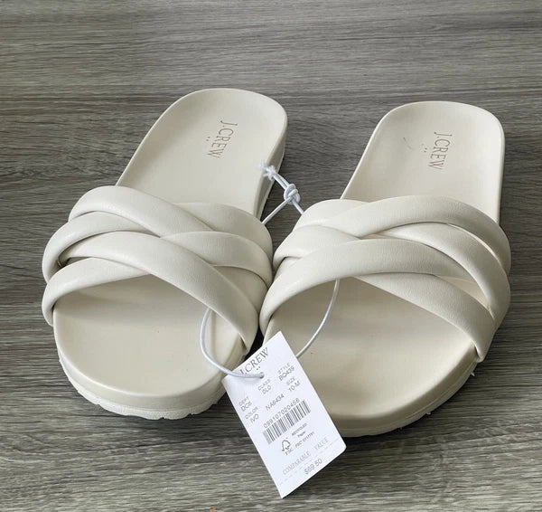 🔥 J. Crew Crisscross Style BQ439 White Slip On Slide Sandals Women Size 10 $69