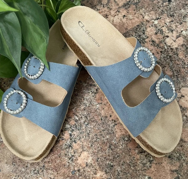 womens ortho Style sandals size 9.5-Blue w/Rhinestone Accent~Never Worn~comfy
