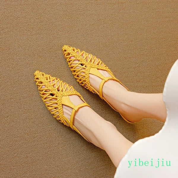 Women's Pointed Toe Hollow Out Weave Slides Mules Sandals Dress Shoes Leather OL