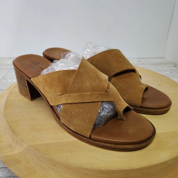 Mila Paoli Suede Mules Slides Chunky Block Heel 2.25" Sandals Italy Brown Size 8