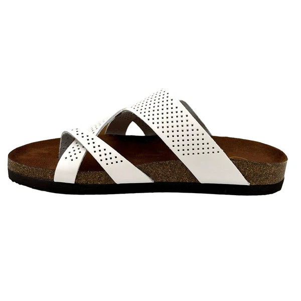 White Mountain Women's Leather Slide Sandals Size 9 White/Brown Toe Loop Style