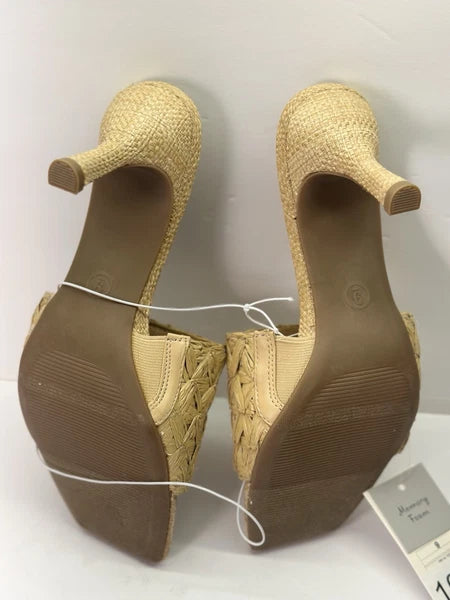 Woven Rafia heeled sandals Sz 9| coastal cowgirl, summer slide mules Resort Wear