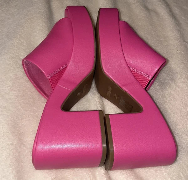 Dream Pair Pink Chunky Block Platform Heel Slide Mules Y2K Style Sandals Size 8