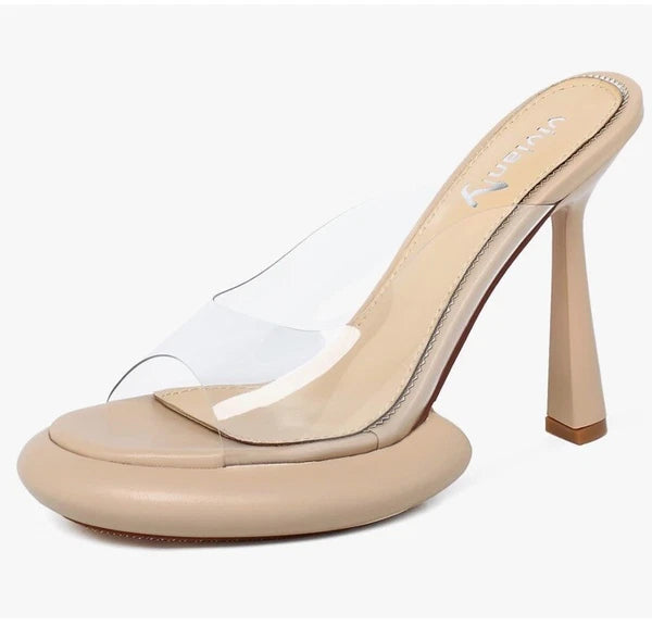 Vivianly Clear Platform Round Open Toe Transparent Strap Heel Sandals NIB Size 9