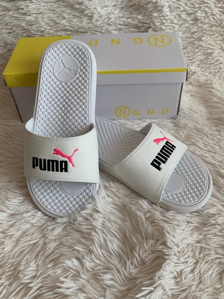 Women’s Slides Size 9 PUMA Cool Cat Style: 371013 13 White Knockout/Pink