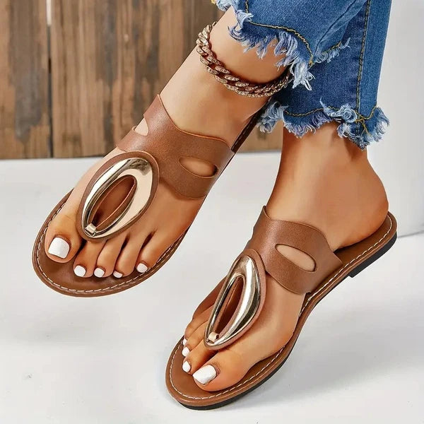 Ladies Gold Ring Sandals Comfort Flats US 11